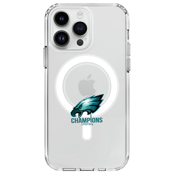 eagles Champions 2018 Clear Anti-Shock MagSafe iPhone Case | Philadelphia eagles Champions Fan Transparent Phone Cover for iPhone 15/14/13/12 Pro/Pro Max - All Models