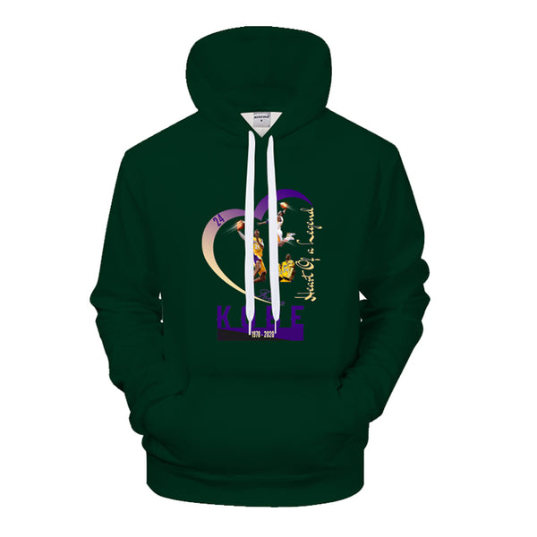 Kobe Fans' Hoodie "Heart Of A Legend" Mens Womens Dark Green| Nba lakers Kobe bryant Fans' Pullover (Any Color)