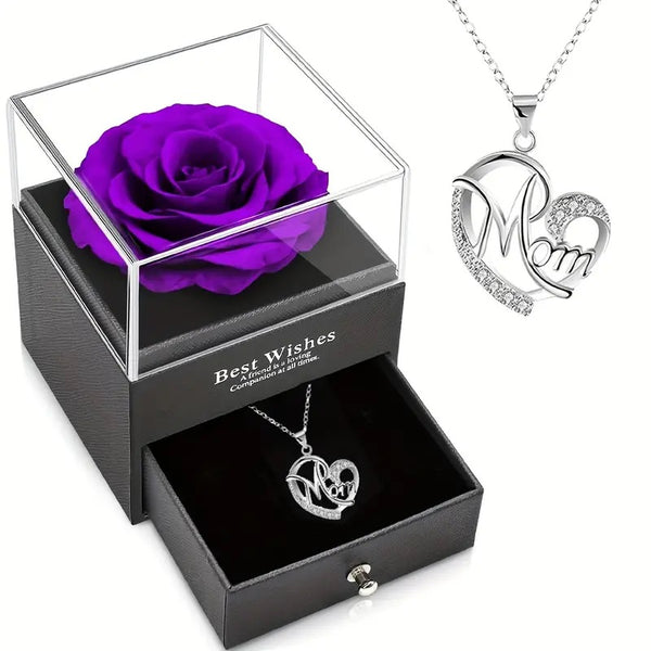"Mom" Necklace For Moms With Rose Gift Box| Perfect Mother's Day Gift