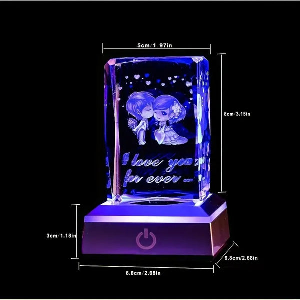 3D Heart-shaped Rose Statue Crystal Night Light| "I Love You Forever" LED Light With Base| Best Love Gift For Her| Him| Wife| Husband