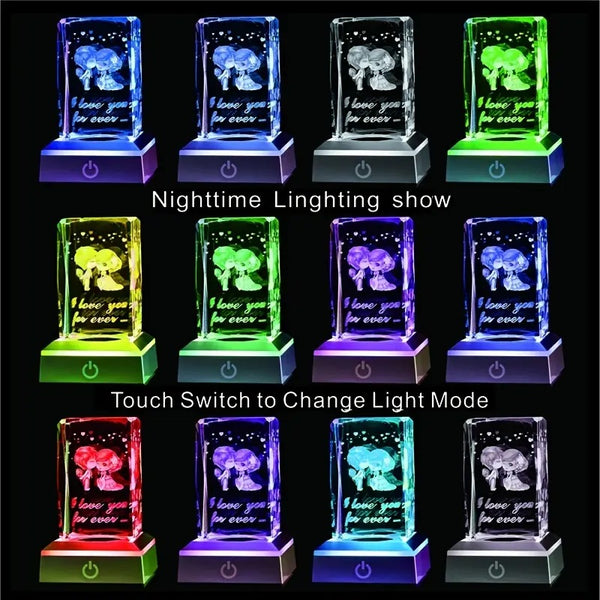3D Heart-shaped Rose Statue Crystal Night Light| "I Love You Forever" LED Light With Base| Best Love Gift For Her| Him| Wife| Husband