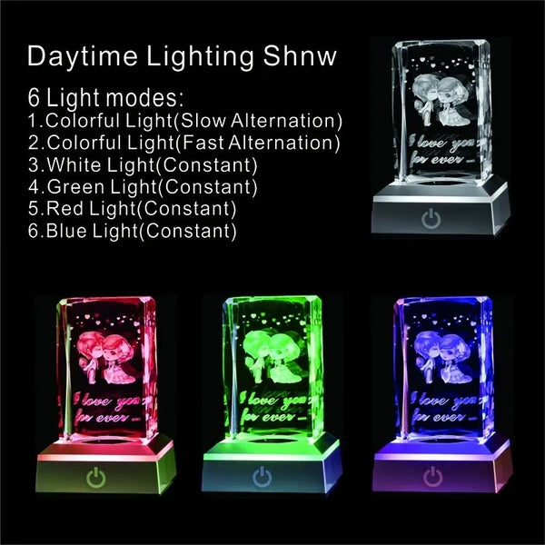 3D Heart-shaped Rose Statue Crystal Night Light| "I Love You Forever" LED Light With Base| Best Love Gift For Her| Him| Wife| Husband