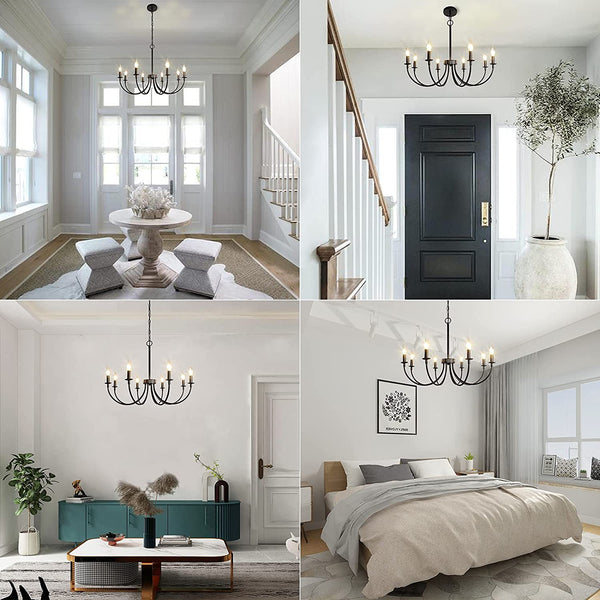 8-Light Modern Classic Candle Style Chandelier Black| Farmhouse Lighting Fixture For Dining/Living/Bed Room by Eagles|Patriots|Steelers Gear