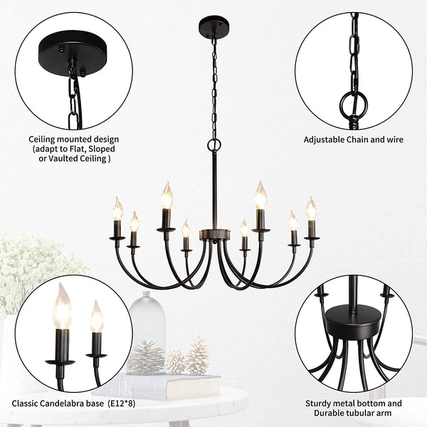 8-Light Modern Classic Candle Style Chandelier Black| Farmhouse Lighting Fixture For Dining/Living/Bed Room by Eagles|Patriots|Steelers Gear