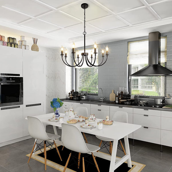 8-Light Modern Classic Candle Style Chandelier Black| Farmhouse Lighting Fixture For Dining/Living/Bed Room by Eagles|Patriots|Steelers Gear