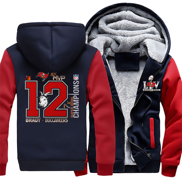 Bucs Tom Brady 12 GOAT jacket Red Blue