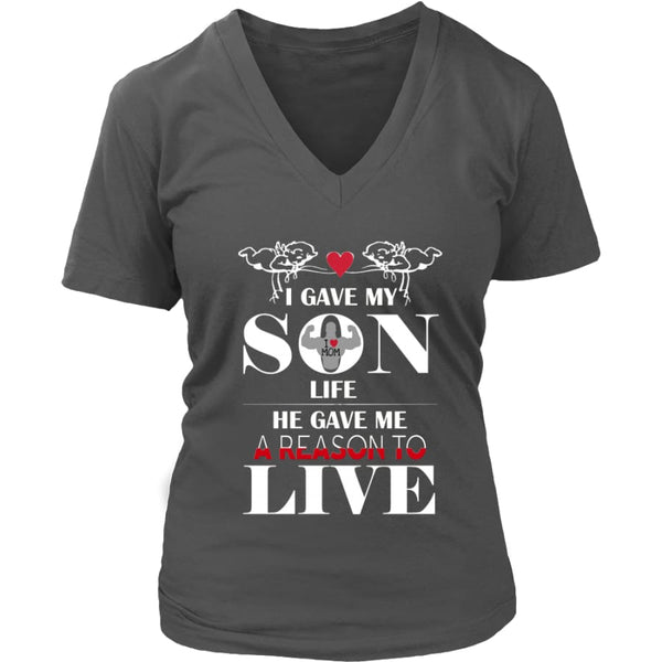 A Reason To Live - Perfect Mothers Day Gift Womens V-Neck T-Shirt (8 colors) - District / Charcoal / S