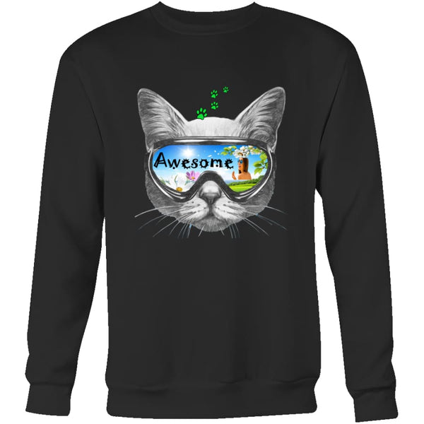 Awesome Cat Unisex Crewneck Sweatshirt (4 colors) - Black / S