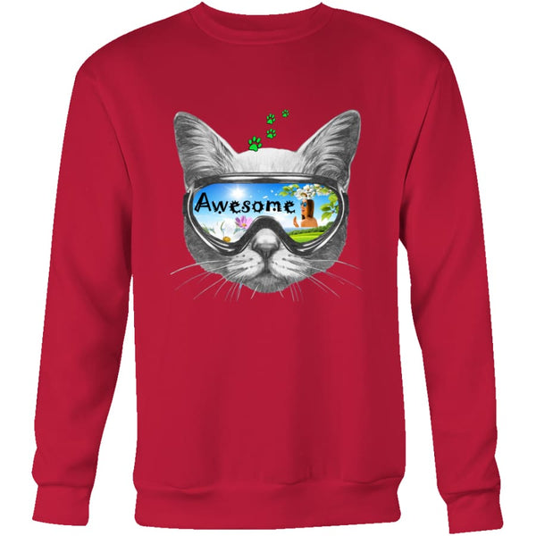 Awesome Cat Unisex Crewneck Sweatshirt (4 colors) - Red / S