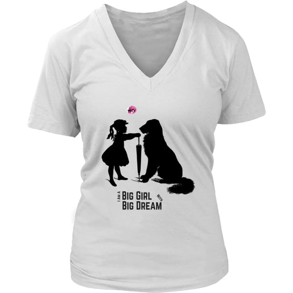 Big Girl Dream - Dog Lover Womens V-Neck Shirt (6 colors) - District / White / S
