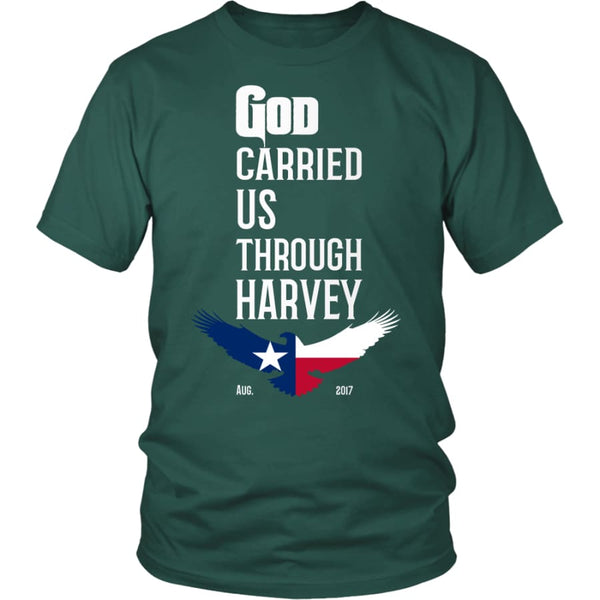 GOD Carried Us Through HARVEY Unisex T-shirt (12 Colors) - District Shirt / Dark Green / S