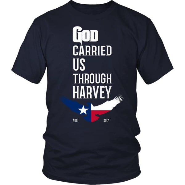 GOD Carried Us Through HARVEY Unisex T-shirt (12 Colors) - District Shirt / Navy / S