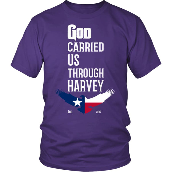 GOD Carried Us Through HARVEY Unisex T-shirt (12 Colors) - District Shirt / Purple / S