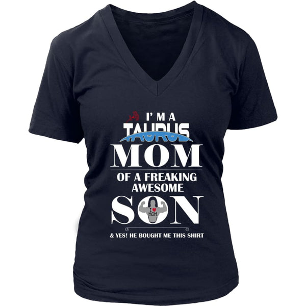 I Am A Taurus Mom - Perfect Mothers Day Gift Womens V-Neck T-Shirt (8 colors) - District / Navy / S