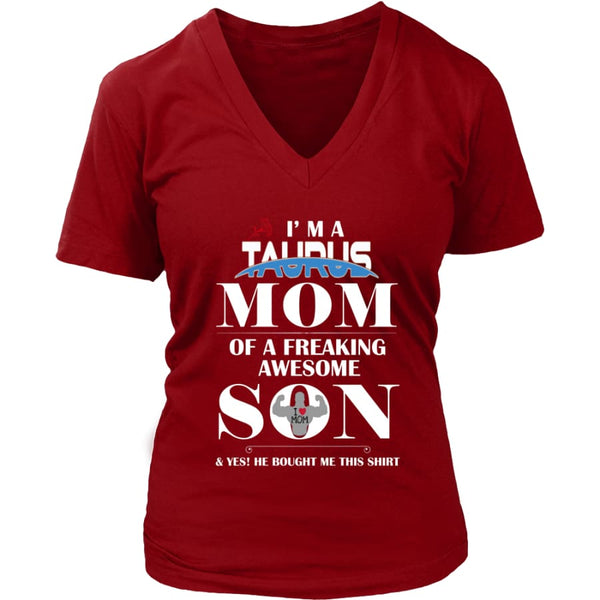 I Am A Taurus Mom - Perfect Mothers Day Gift Womens V-Neck T-Shirt (8 colors) - District / Red / S