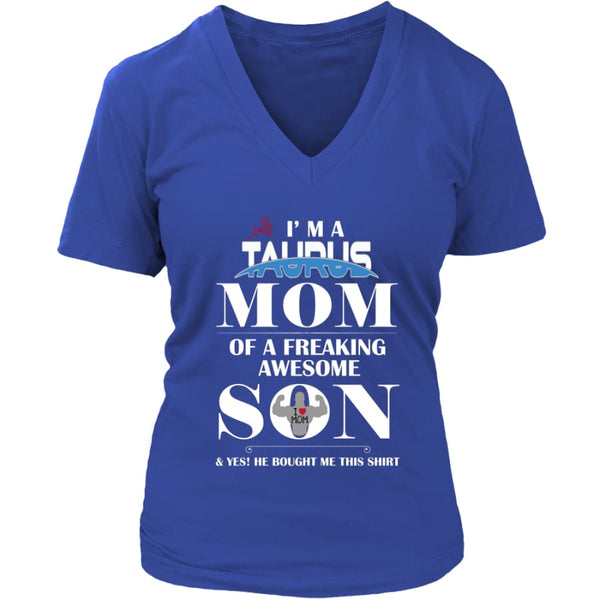 I Am A Taurus Mom - Perfect Mothers Day Gift Womens V-Neck T-Shirt (8 colors) - District / Royal Blue / S