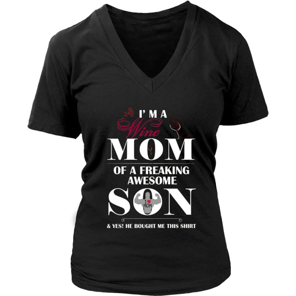 I Am A Wine Mom - Hot Mothers Day Gift Womens V-Neck T-Shirt (8 colors) - District / Black / S