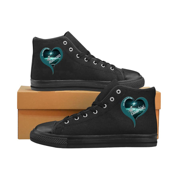 I love Philadelphia Eagles High Top Midnight Green Black| Super Bowl Shoes Mens Womens kids - LII Champions Black Aquila Canvas (Model017) /