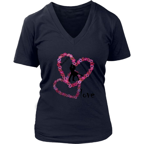 Kissing Lips Heart - Romantic Love District Womens V-Neck T-shirt (7 colors) - Navy / S