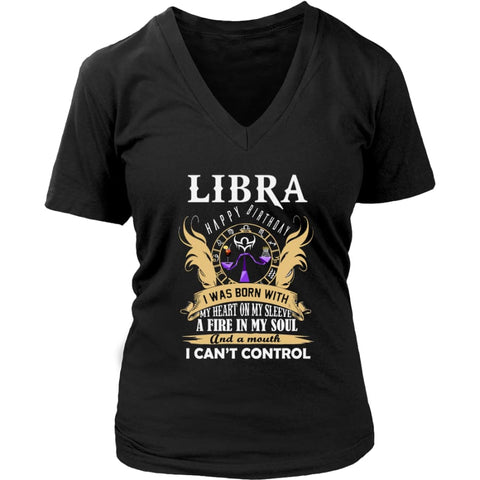 Libra Happy Birthday - A Fire In My Soul Women V-Neck T-shirt (7 colors) - District Womens / Black / S