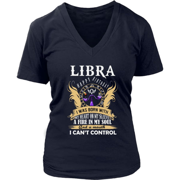 Libra Happy Birthday - A Fire In My Soul Women V-Neck T-shirt (7 colors) - District Womens / Navy / S