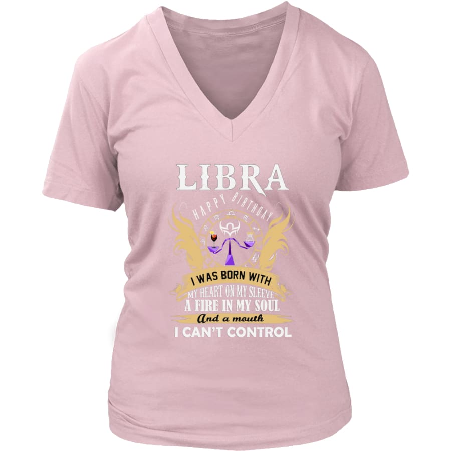 Libra Happy Birthday - A Fire In My Soul Women V-Neck T-shirt (7 colors) - District Womens / Pink / S