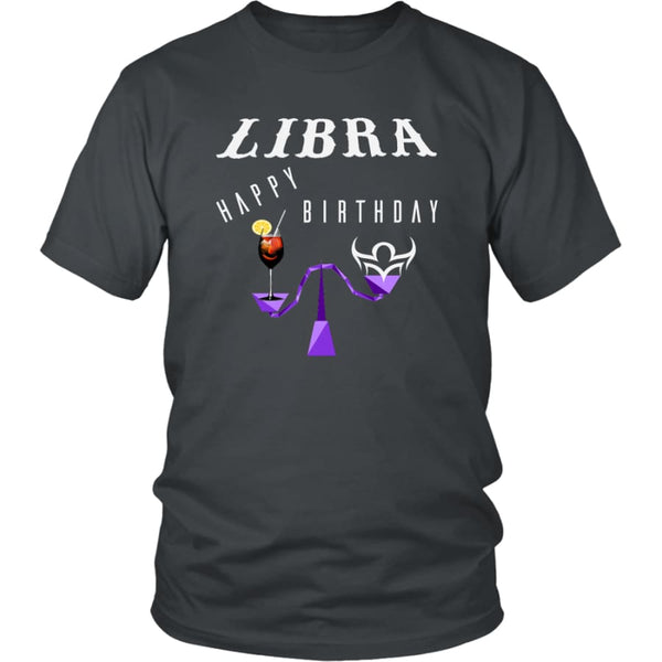 Libra Happy Birthday District Unisex T-Shirt (12 colors) - Shirt / Charcoal / S