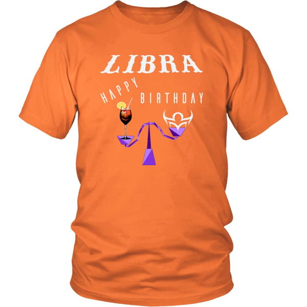 Libra Happy Birthday District Unisex T-Shirt (12 colors) - Shirt / Orange / S