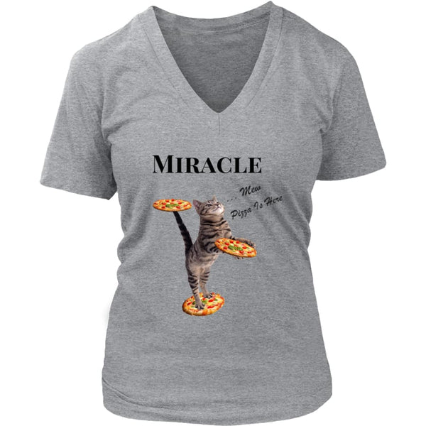Miracle Cat Women V-Neck T-shirt (8 colors) - District Womens / Grey / S