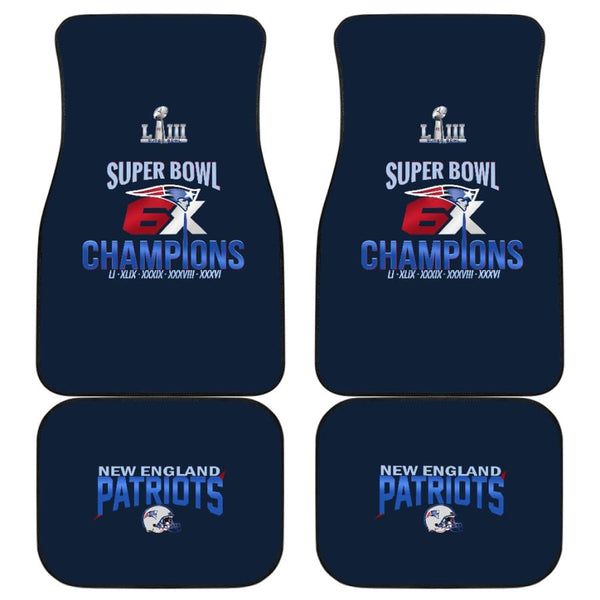 New England Patriots Front and Back Car Mats 4 pcs| 6X Super Bowl Floor Mat Set - And Of - bowl Champs / Universal Fit