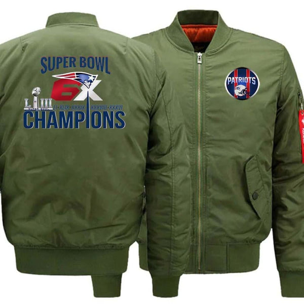 New England Patriots Ma-1 Bomber Jacket| 6x Super Bowl Varsity Jackets (3 Colors) - Army Green / XXL