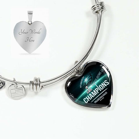Philadelphia Eagles Bracelet Handcrafted Can Be Engraved Any TEXT (Stainless) - Luxury Bangle (Silver) / No