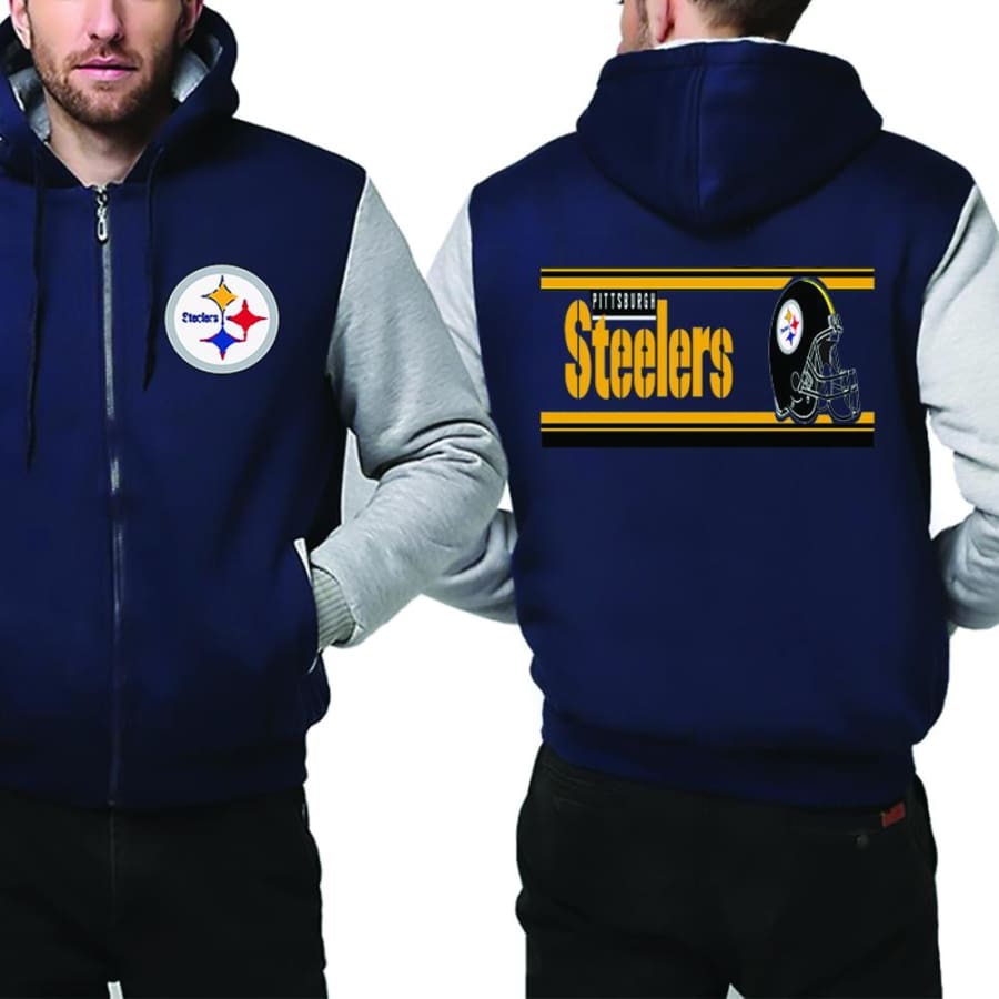 Pittsburgh steelers Fan Jacket| Nfl steelers Fan Fleece Varsity Jackets  Pullover (4 Colors) - Blue Light Gray / S (Our Size)