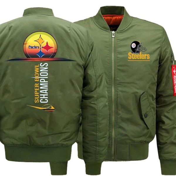 Pittsburgh Steelers Ma-1 Bomber Jacket| Super Bowl Varsity Jackets (3 Colors) - Army Green / XL