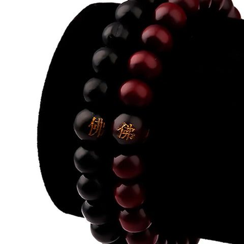 Sandalwood Prayer Bead Bracelets For Men Women Meditation Healing - 1 black and red
