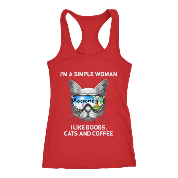 Simple Woman - Awesome Cat Lover Racer-back Tank (6 Colors) - Next Level Racerback / Red / XS