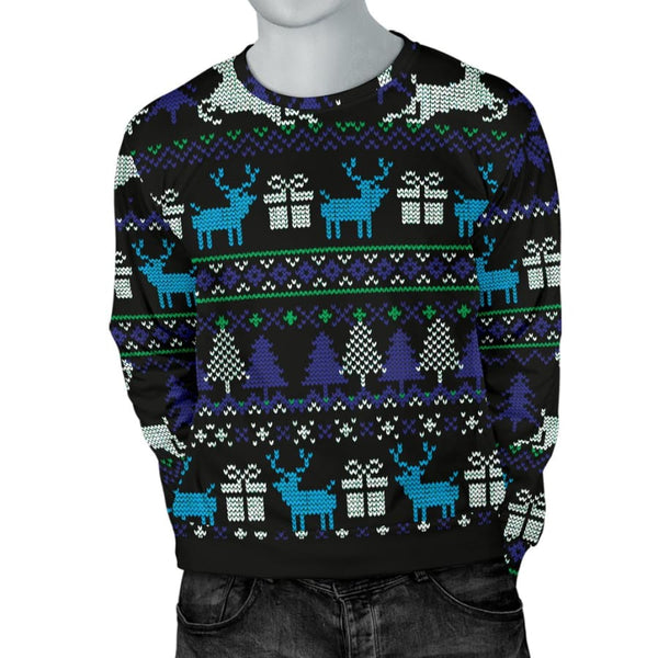 Ugly Christmas Black Purple and Blue Mens Sweater