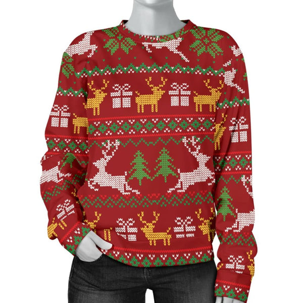 Ugly Christmas Red Yellow Green Womens Sweater - XS
