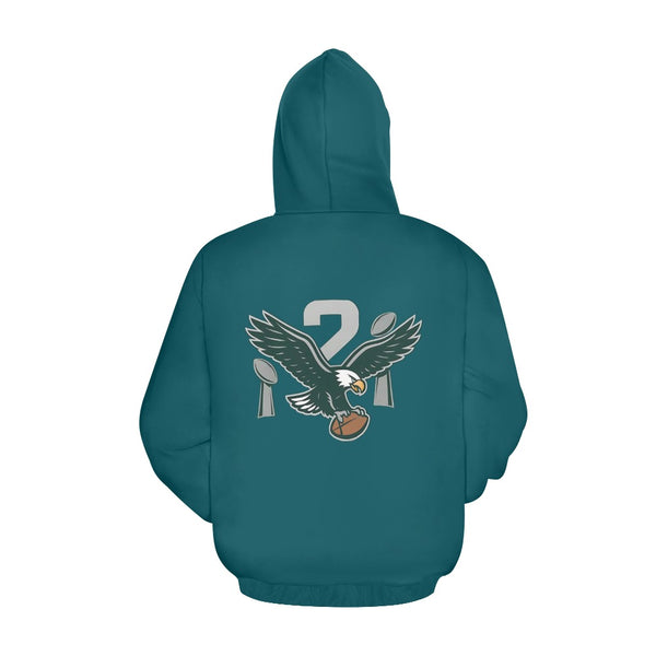 Eagles Fan 2X Champions Women’s Hoodie in midnight green back