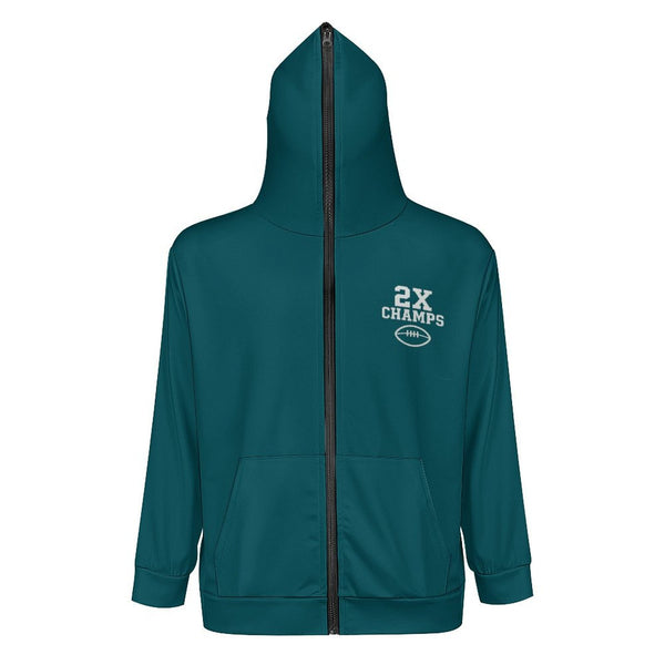 Eagles Fan 2X Champs Men’s Full-Zip Hoodie | Philadelphia Football Midnight Green Sweatshirt front view