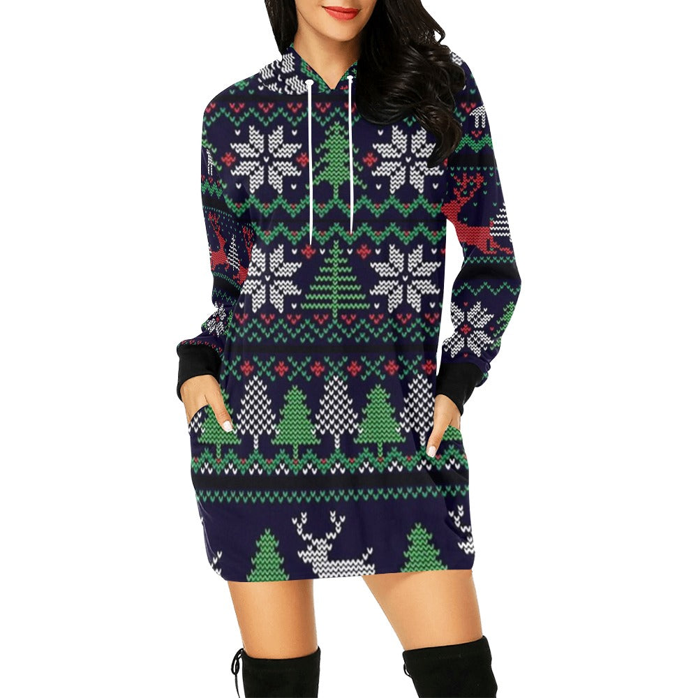 Ugly Christmas Sweater Hoodie Dress Red Green Black| Christmas Gift