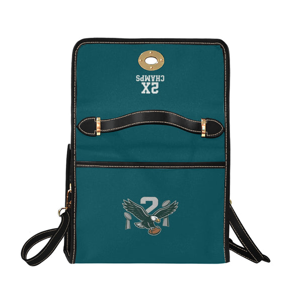 Eagles Fan 2X Champions Handbag | Philly Football Midnight Green Shoulder Bag front and back view