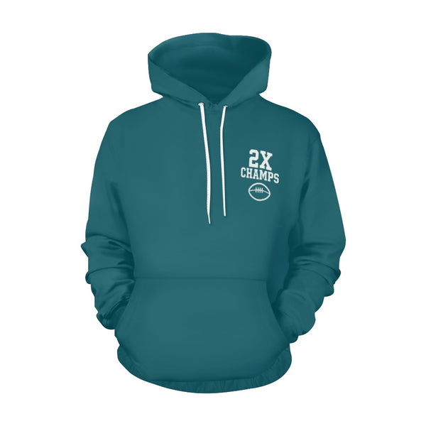 Eagles Fan 2X Champions Women’s Hoodie in midnight green front