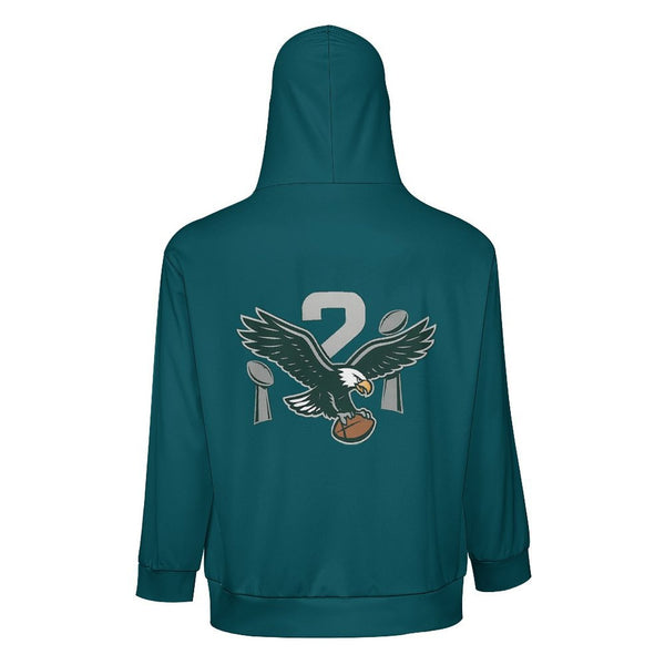 Eagles Fan 2X Champs Men’s Full-Zip Hoodie | Philadelphia Football Midnight Green Sweatshirt back view