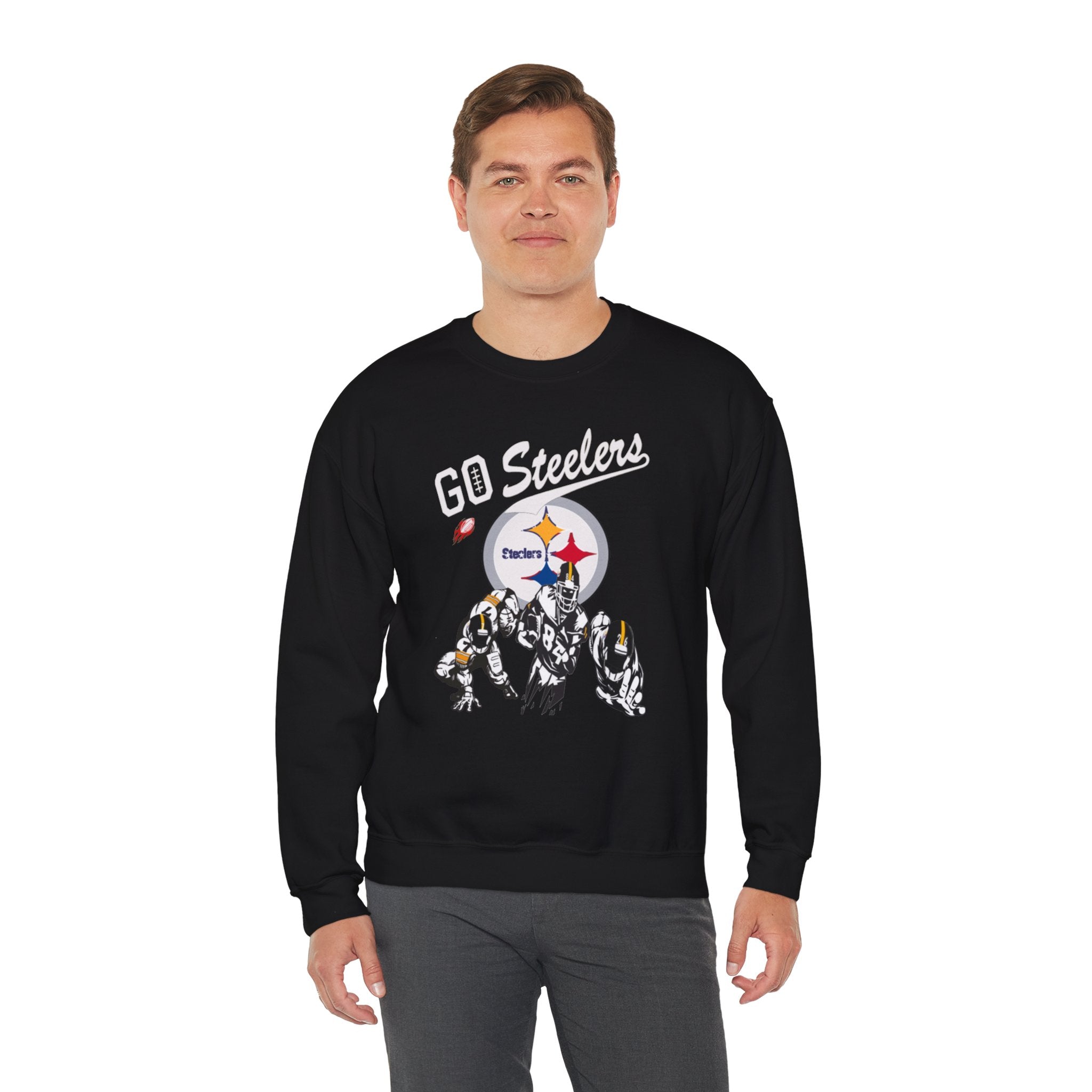 Steelers Fan Sweatshirt "Go Steelers" Gildan 18000| NFL Pittsburgh Steelers Fan Sweater (4 Colors)