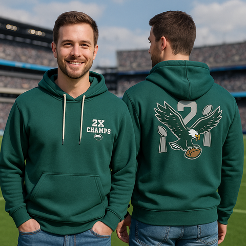 Eagles Fan 2X Champions Men’s Hoodie | Philadelphia Football Midnight Green Pullover Sweatshirt