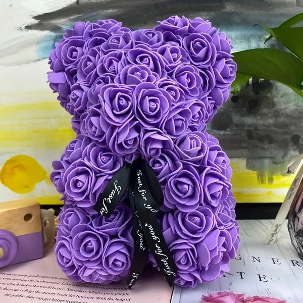 Rose Bear Artificial Foam Flowers| Rose Teddy Bear| Flower Bear| Best Valentines Gift For Her / Purple