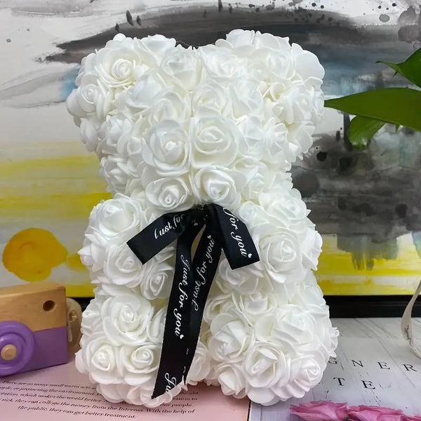 Rose Bear Artificial Foam Flowers| Rose Teddy Bear| Flower Bear| Best Valentines Gift For Her / White