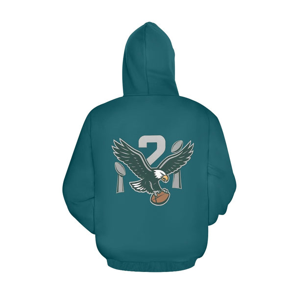 Eagles Fan 2X Champions Men’s Hoodie | Philadelphia Football Midnight Green Pullover Sweatshirt back