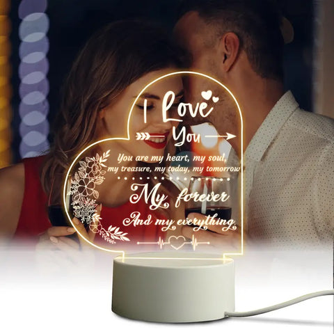 3D Acrylic Night Light| "I Love You - My Heart & Soul" LED Light With Base| Valentines Day Gift For Her| Him| Wife| Husband